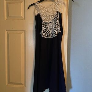 a.n.a Navy and White Crochet Midi Dress